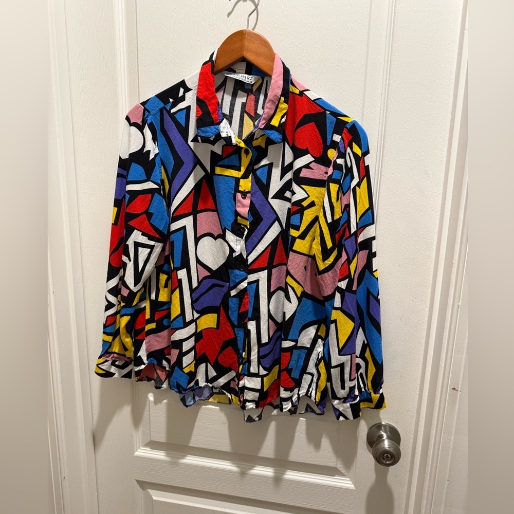 BIG DART Colorful Geometric Print Women's Top blouse - Picture 2 of 12